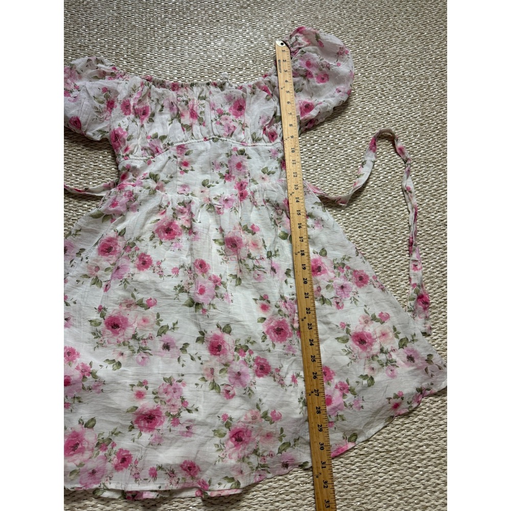 Pink Floral Puff Sleeve open Back Mini Dress XL Cottagecore milkmaid Princess XL - Picture 4 of 14
